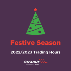 Christmas tree icon on purple background with text reading HOLIDAY CLOSURES 2022/2023 Holiday Trading Hours