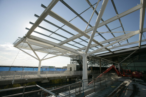 White steel framework with Stramit purlins at the Brisbane Airport